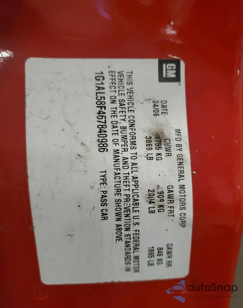 2006 Chevrolet Cobalt Lt z USA, uszkodzony, nr VIN 1G1AL58F467840986